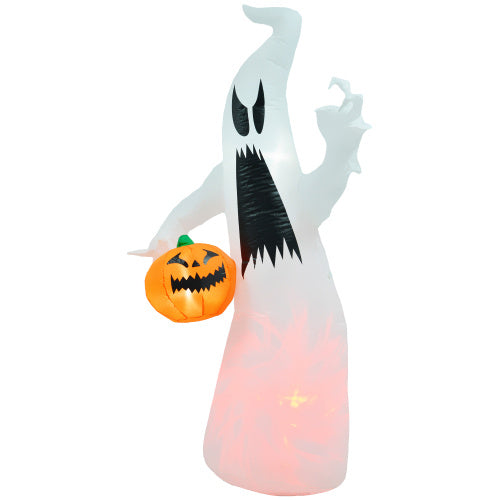 HOMCOM 5.9 Halloween Inflatable Outdoor Decoration Ghost With Pumpkin, Blow Up LED Yard Decor For Garden, Lawn, Party, Holiday, Waterproof