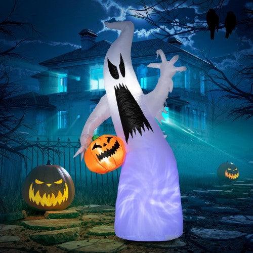 HOMCOM 5.9 Halloween Inflatable Outdoor Decoration Ghost With Pumpkin, Blow Up LED Yard Decor For Garden, Lawn, Party, Holiday, Waterproof