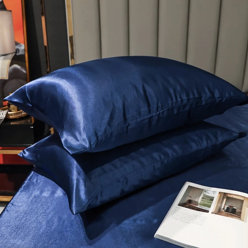 1PC/ 2pcs Pure Satin Silky Soft Pillowcase Cover Bedding pillow Cover Rectangle Pillow Cases Bed Linings Multicolor