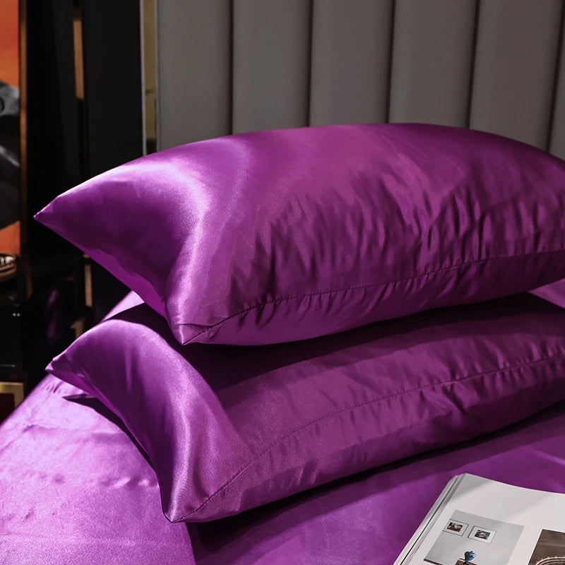 1PC/ 2pcs Pure Satin Silky Soft Pillowcase Cover Bedding pillow Cover Rectangle Pillow Cases Bed Linings Multicolor