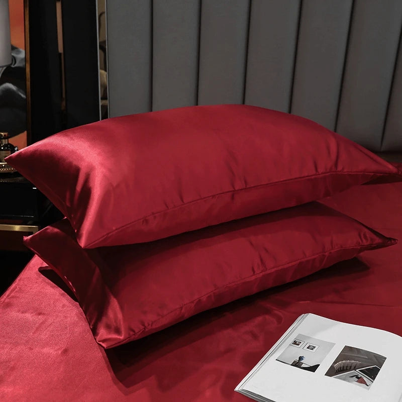 1PC/ 2pcs Pure Satin Silky Soft Pillowcase Cover Bedding pillow Cover Rectangle Pillow Cases Bed Linings Multicolor