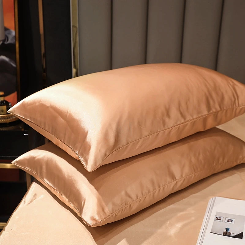 1PC/ 2pcs Pure Satin Silky Soft Pillowcase Cover Bedding pillow Cover Rectangle Pillow Cases Bed Linings Multicolor