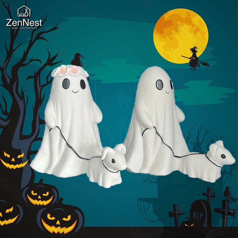 Halloween Ghost Walking Dog Statue Halloween Statues Spooky Figurine Extra Large