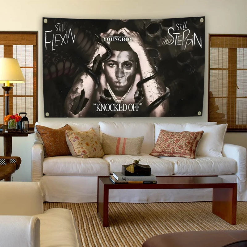 Singer Youngboy Tapestry flag Aesthetic Room Decoration Hip Pop Young Boy Art Retro Dorm   Wall Hanging flag ﻿