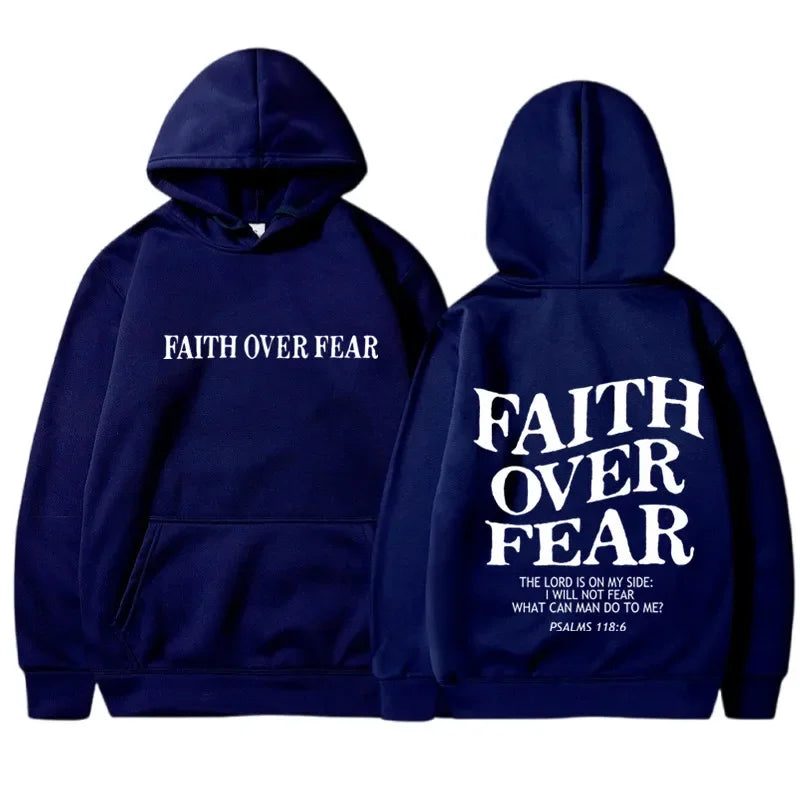 FAITH OVER FEAR Print Hoodies for Men Women Casual Long Sleeve Hooded Sweatshirts