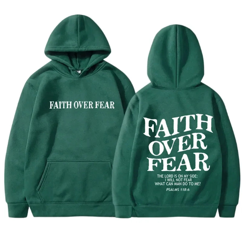 FAITH OVER FEAR Print Hoodies for Men Women Casual Long Sleeve Hooded Sweatshirts