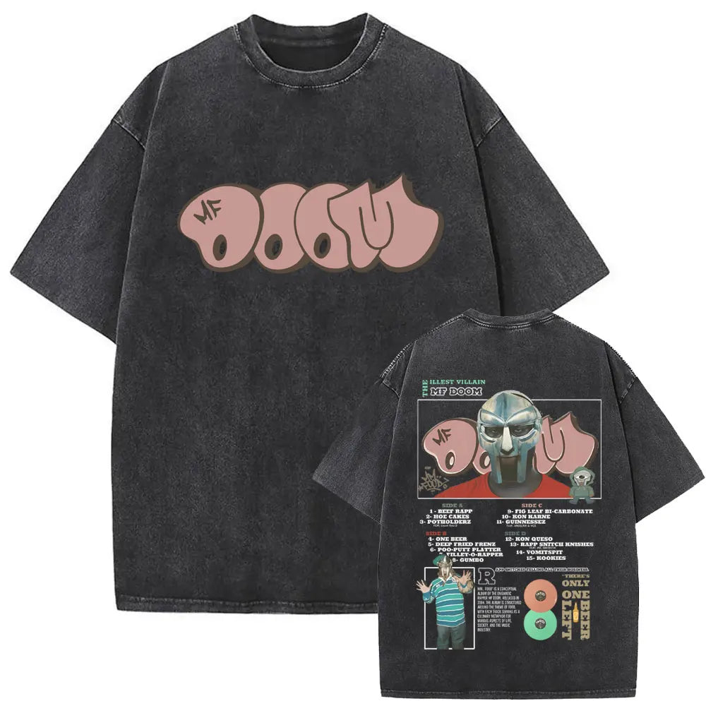 Washed Vintage Rapper Mf Doom MM FOOD Graphic Print Tshirt Men Women Hip Hop Fashion T-shirts Male Casual Oversized Streetwear