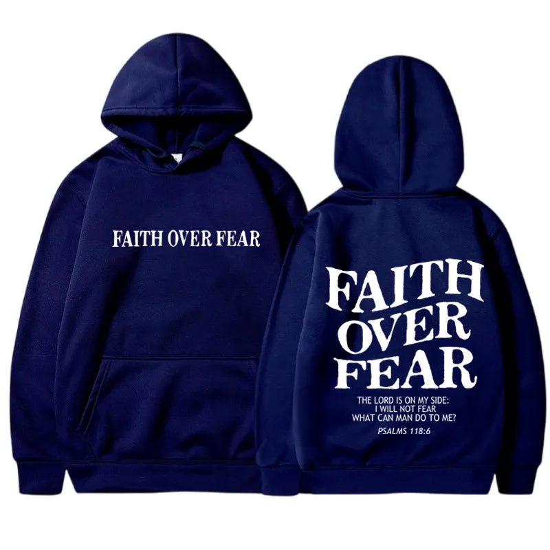FAITH OVER FEAR Print Hoodies for Men Women Casual Long Sleeve Hooded Sweatshirts