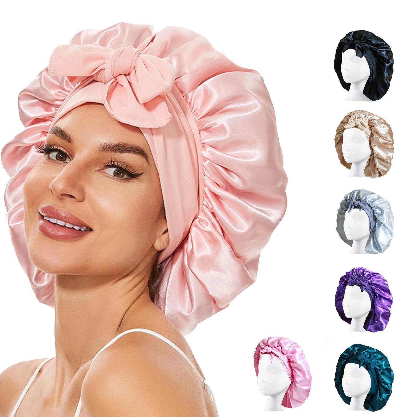 New Silk Bonnet For Sleeping Women Satin Bonnet Hair Bonnet Night Sleep Cap Scarf Wrap For Curly Hair With Tie Band For CurlyHat
