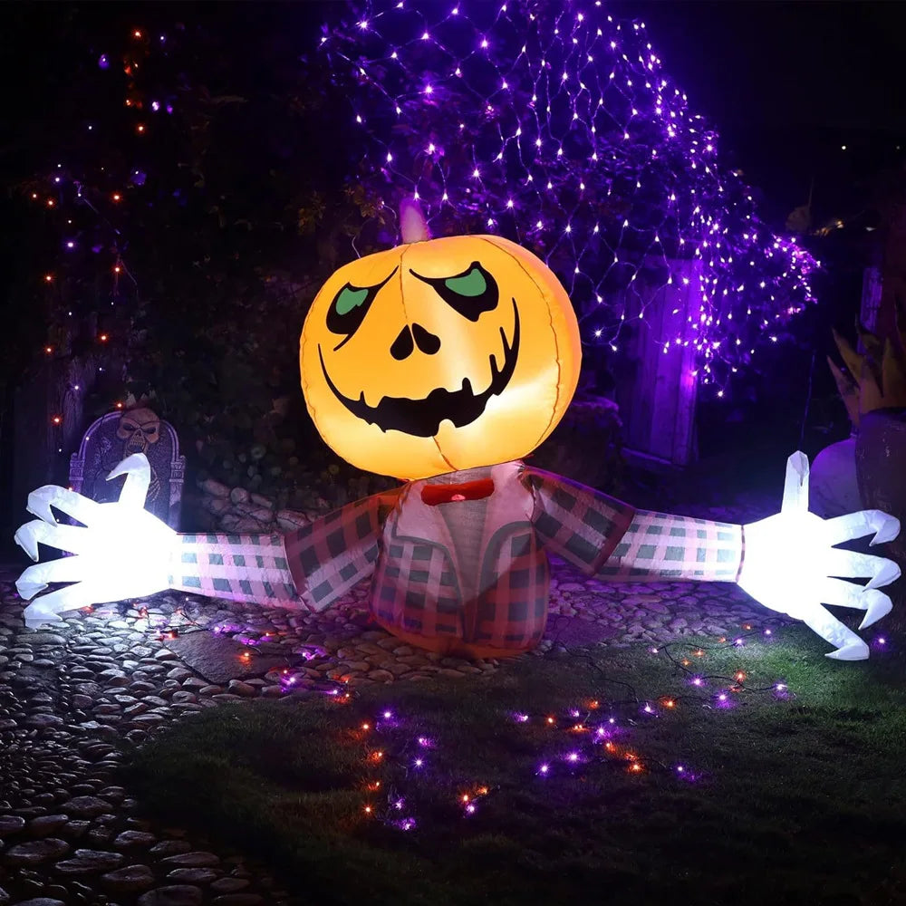 1.2M Halloween Pumpkin Wearing Checkered Shirt Inflatable Decoration Gentleman