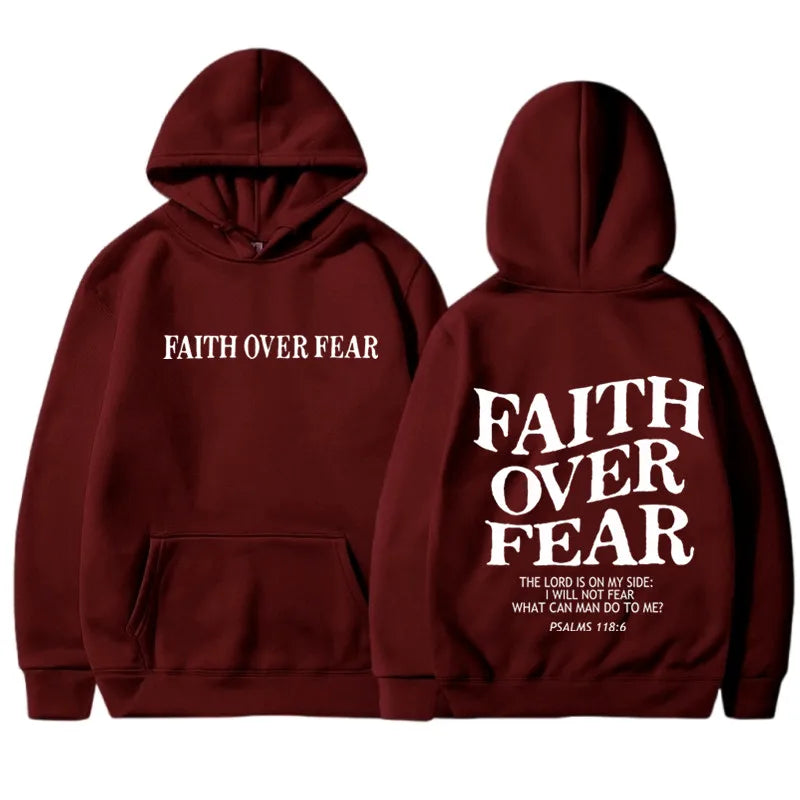 FAITH OVER FEAR Print Hoodies for Men Women Casual Long Sleeve Hooded Sweatshirts