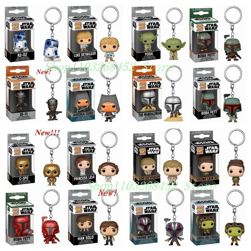 FUNKO Pocket Star Wars Mandalorian Skywalker Luke Chubacca R2-D2 Robot Darth Vader ig-11 Stromtrooper Yoda Child Keychain Toys