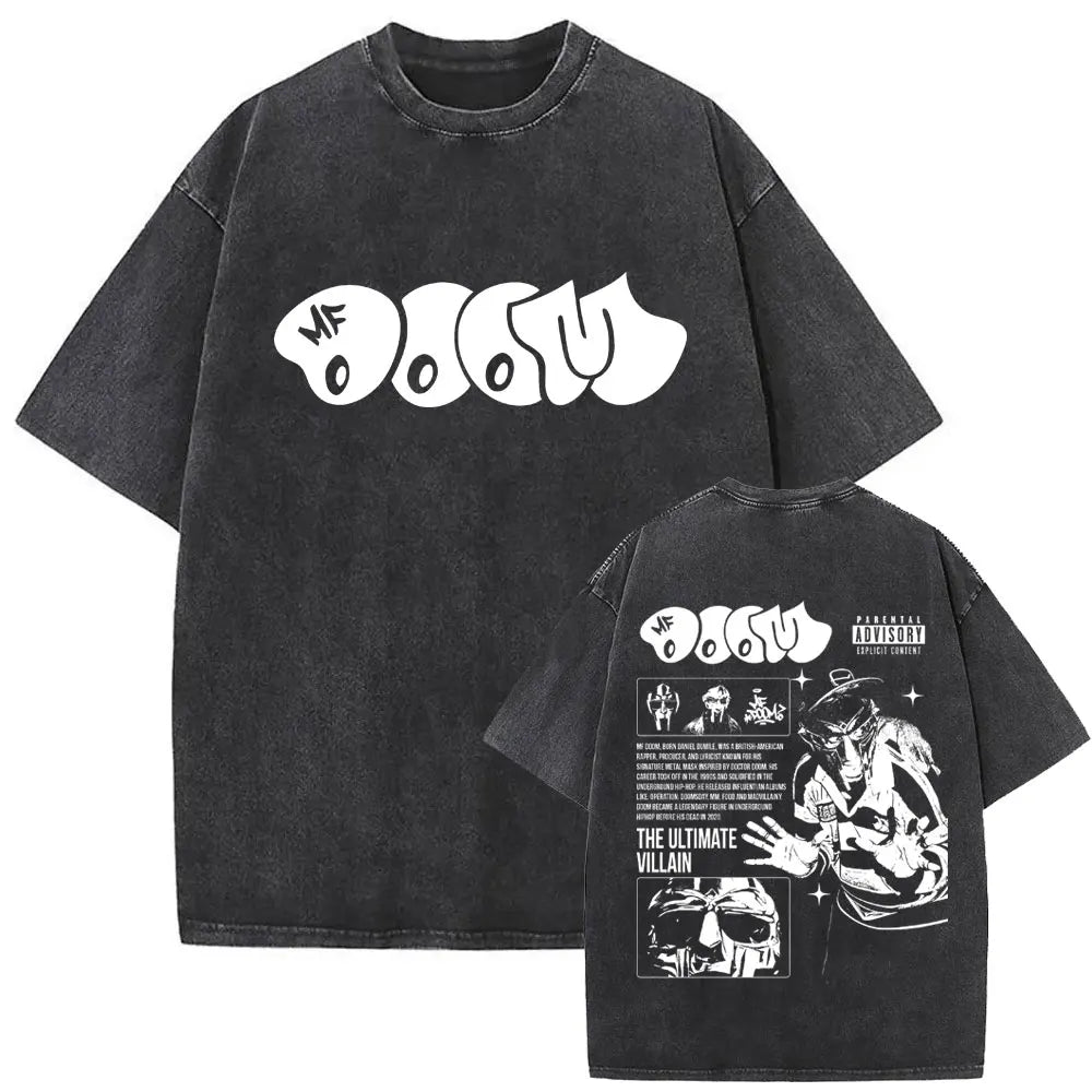 Washed Vintage Rapper Mf Doom MM FOOD Graphic Print Tshirt Men Women Hip Hop Fashion T-shirts Male Casual Oversized Streetwear