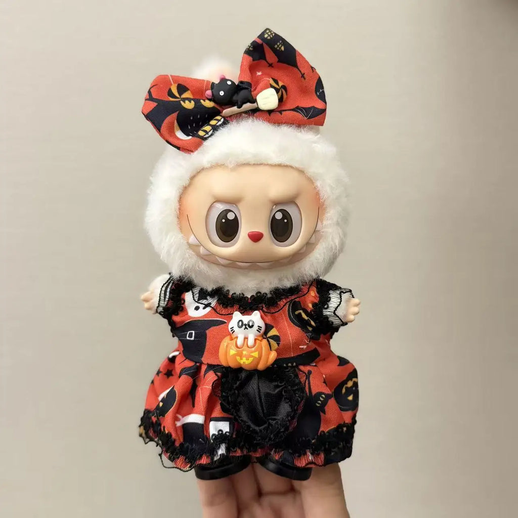 Halloween Clothes Set Cute Pumpkin Dress with Hat For 17cm Labubu V3 Doll Clothes Outfit Accessories Ropa Labubu