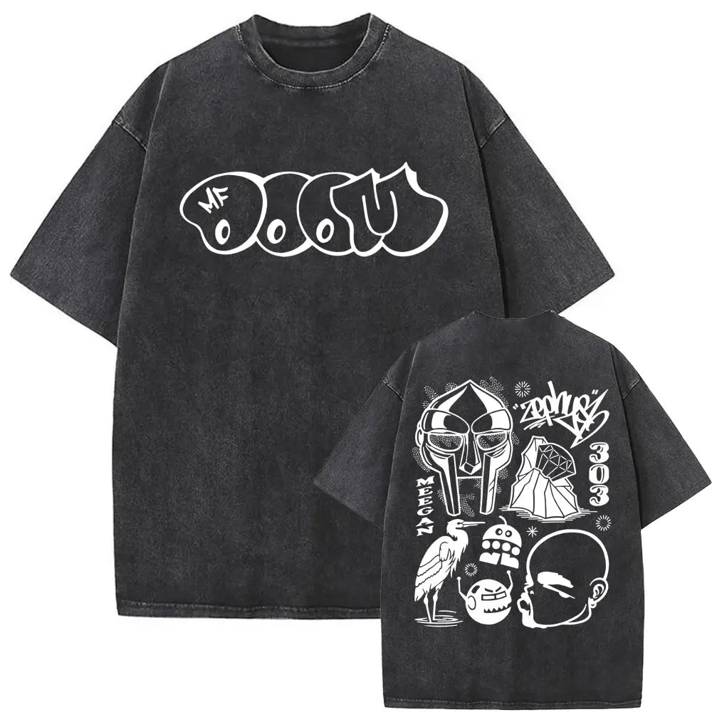 Washed Vintage Rapper Mf Doom MM FOOD Graphic Print Tshirt Men Women Hip Hop Fashion T-shirts Male Casual Oversized Streetwear
