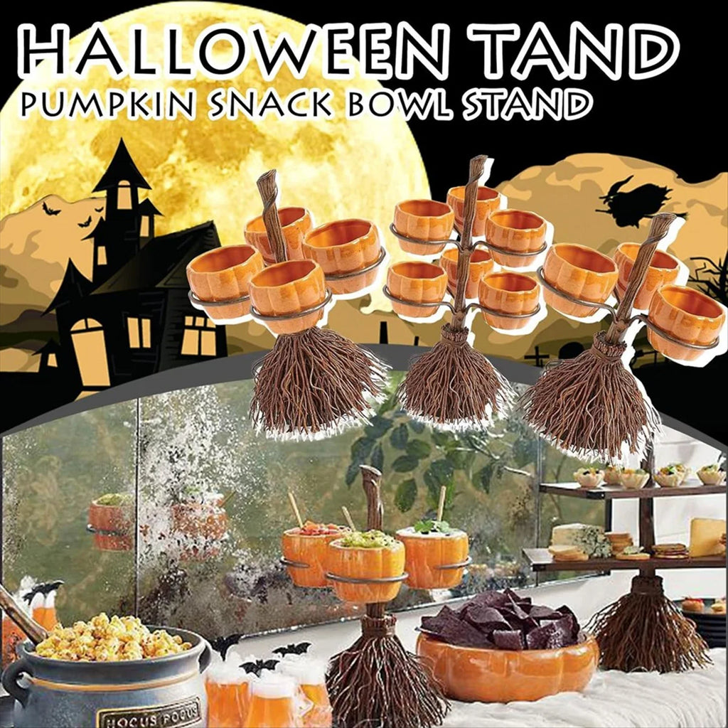Halloween Pumpkin Snack Bowl Stand, Halloween Broomstick Snack Bowl Stand