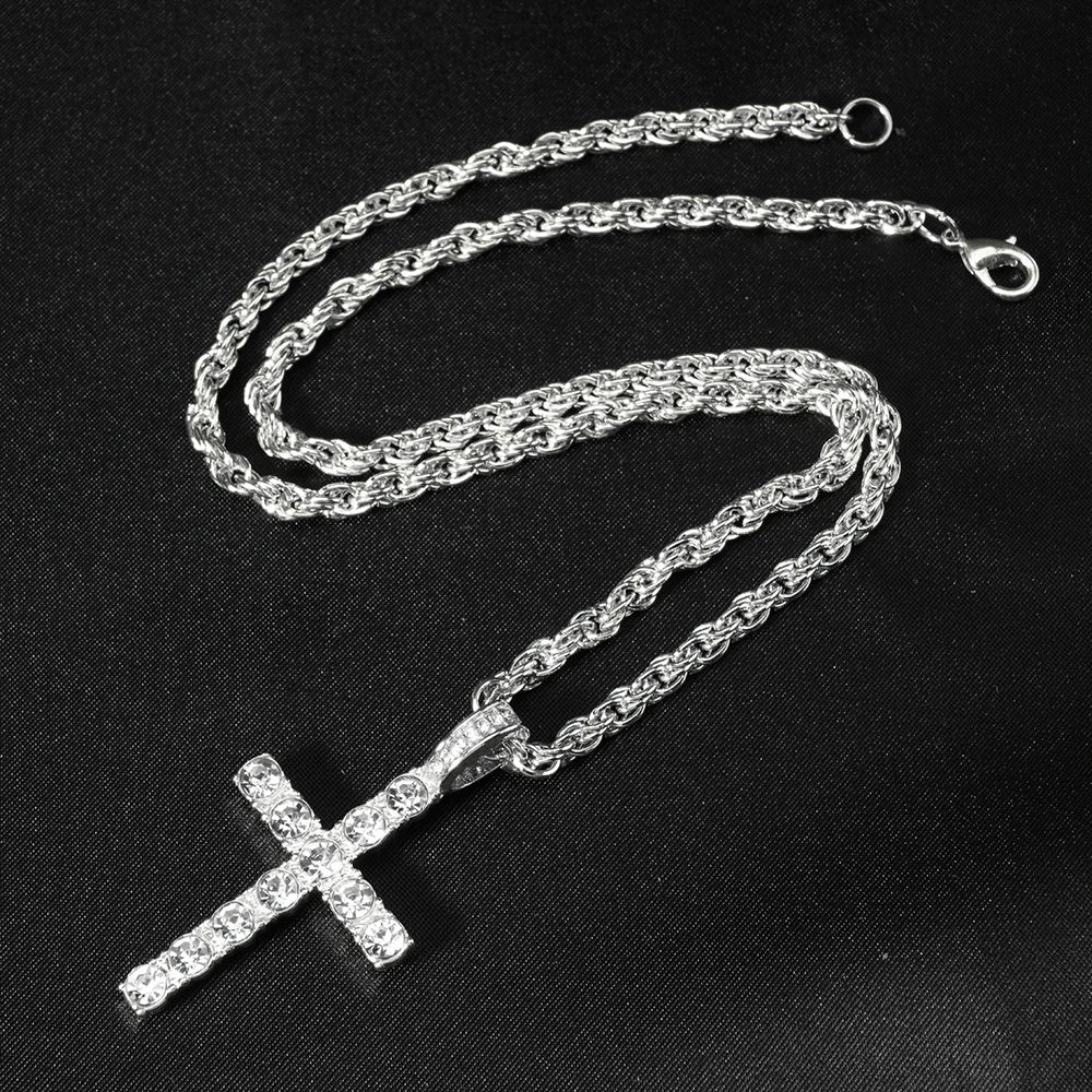 Hip Hop Iced Out Cross Necklace 4mm Tennis Chain Men