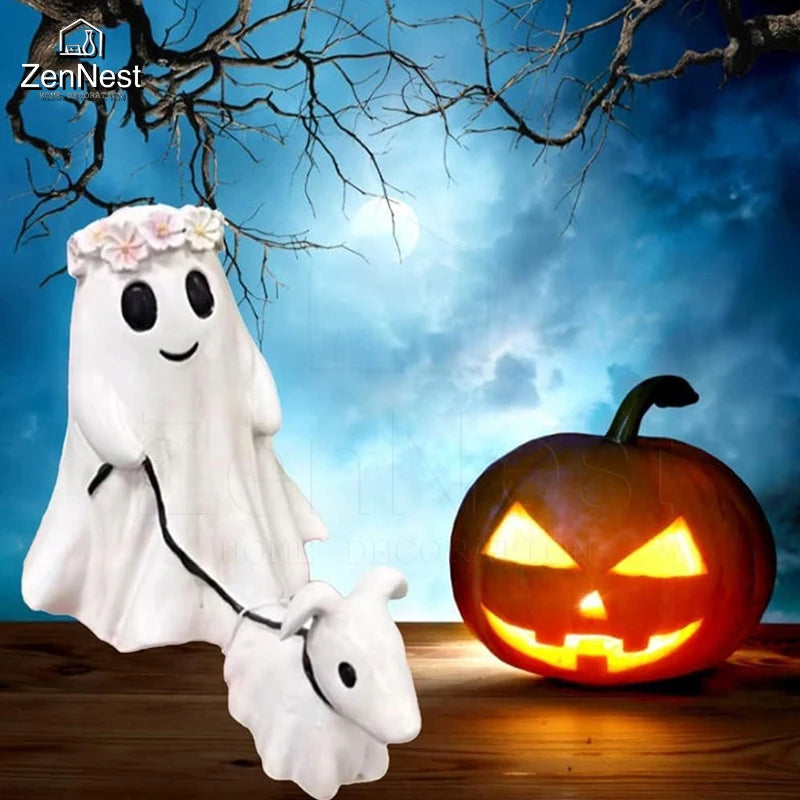 Halloween Ghost Walking Dog Statue Halloween Statues Spooky Figurine Extra Large