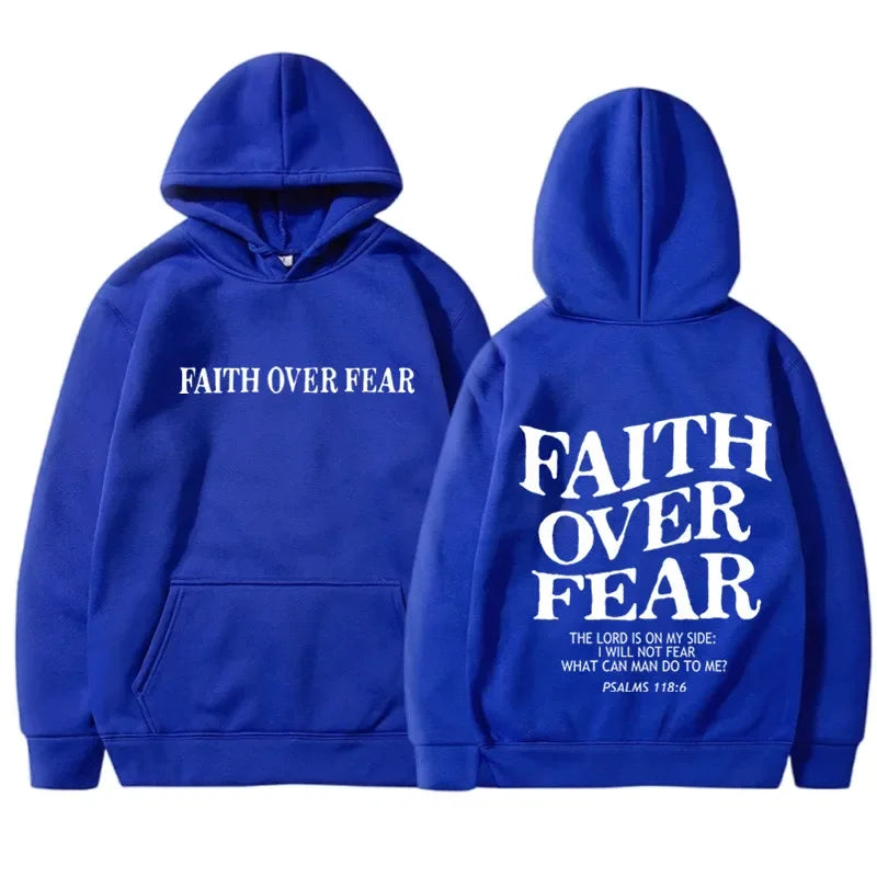 FAITH OVER FEAR Print Hoodies for Men Women Casual Long Sleeve Hooded Sweatshirts