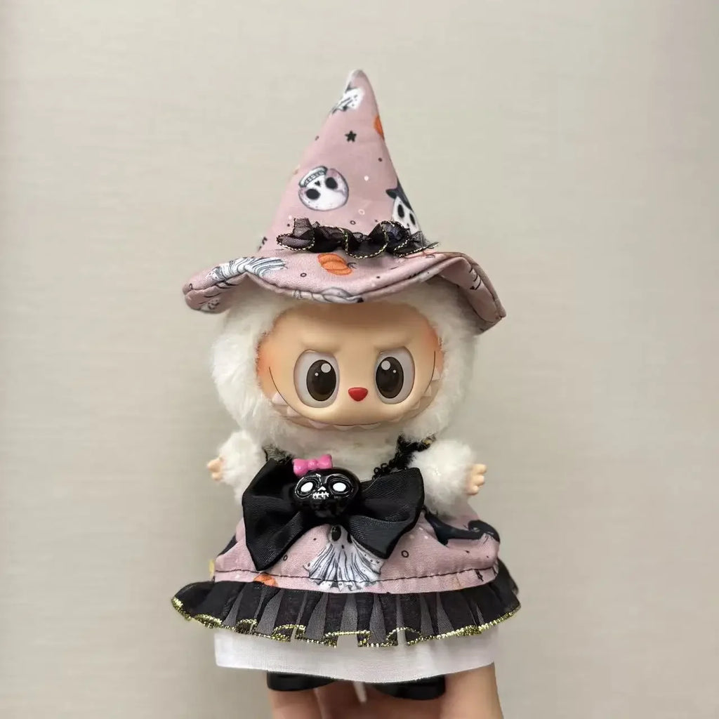 Halloween Clothes Set Cute Pumpkin Dress with Hat For 17cm Labubu V3 Doll Clothes Outfit Accessories Ropa Labubu