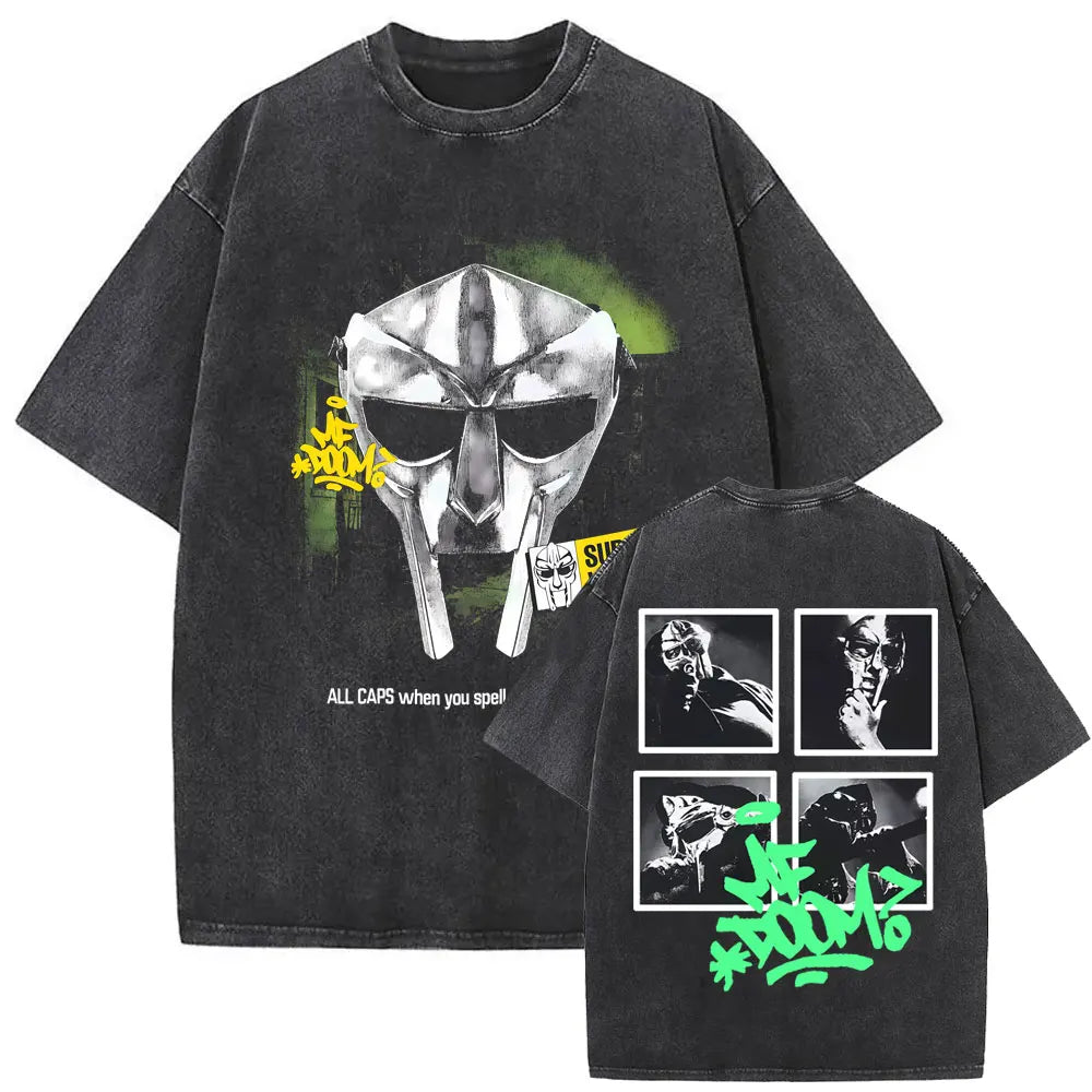 Washed Vintage Rapper Mf Doom MM FOOD Graphic Print Tshirt Men Women Hip Hop Fashion T-shirts Male Casual Oversized Streetwear