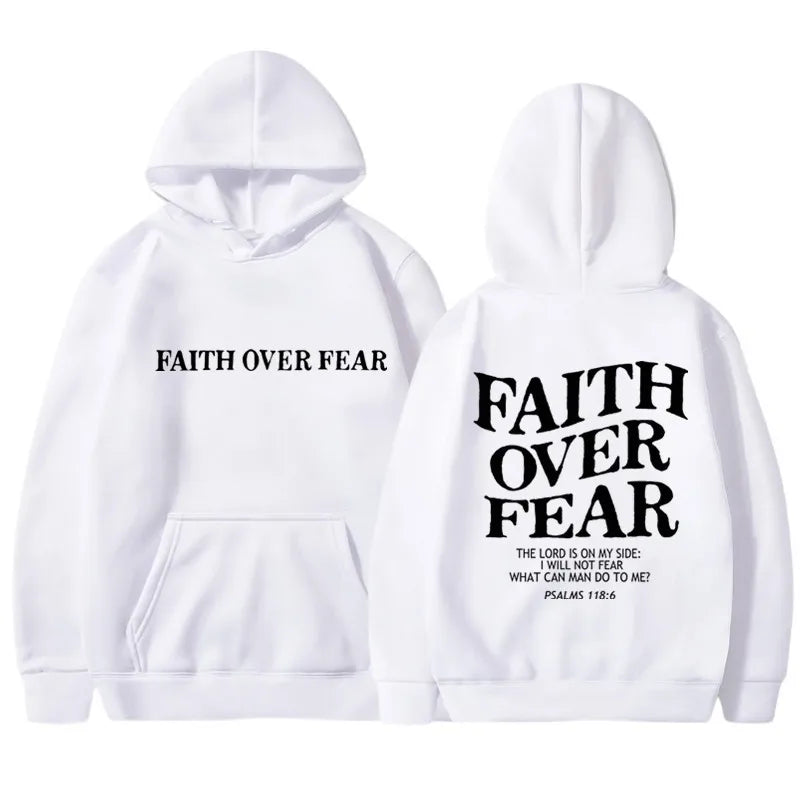 FAITH OVER FEAR Print Hoodies for Men Women Casual Long Sleeve Hooded Sweatshirts