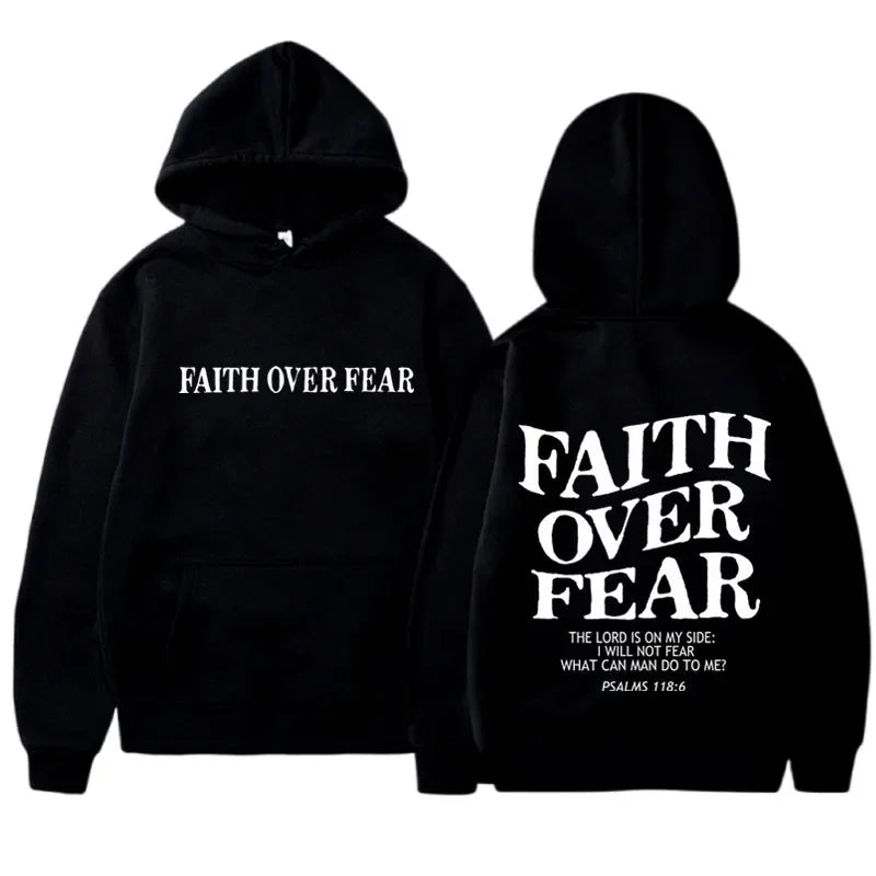 FAITH OVER FEAR Print Hoodies for Men Women Casual Long Sleeve Hooded Sweatshirts