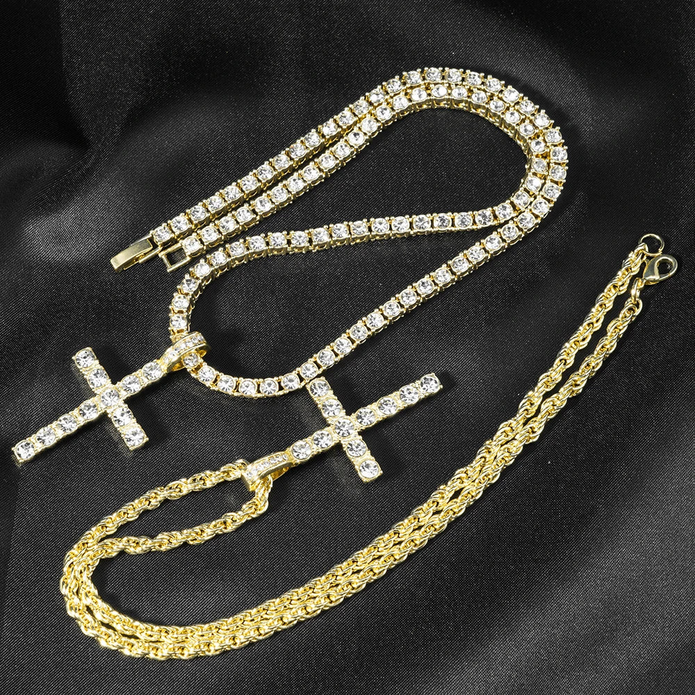 Hip Hop Iced Out Cross Necklace 4mm Tennis Chain Men