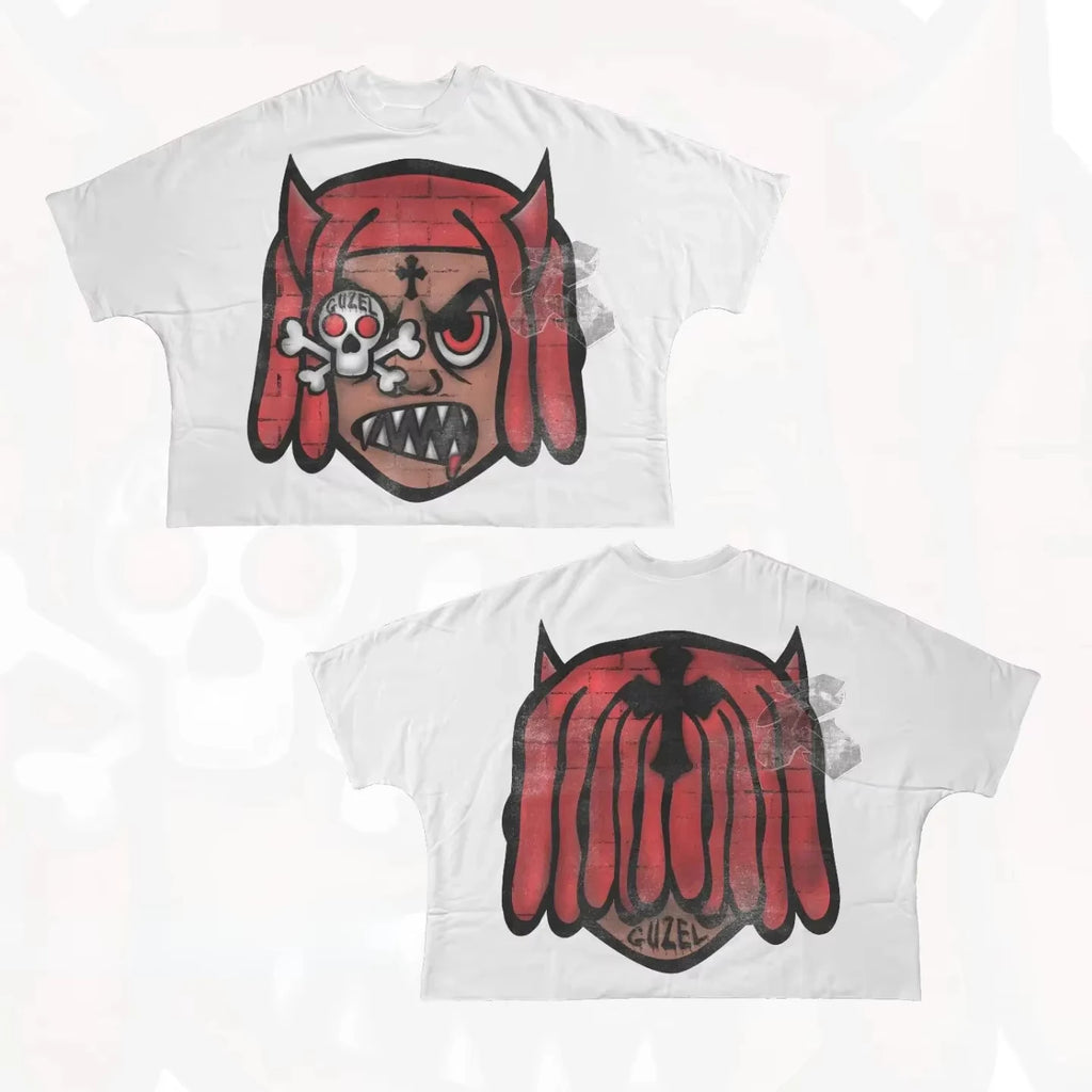 Y2K Short Sleeve Men Women Harajuku Gothic Cartoon Characters Graphic Printed Oversized T Shirt Hip Hop Cotton Drop Sleeves Tops