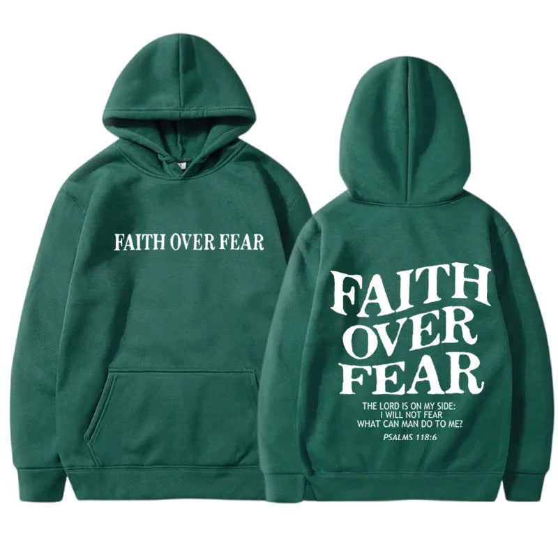 FAITH OVER FEAR Print Hoodies for Men Women Casual Long Sleeve Hooded Sweatshirts
