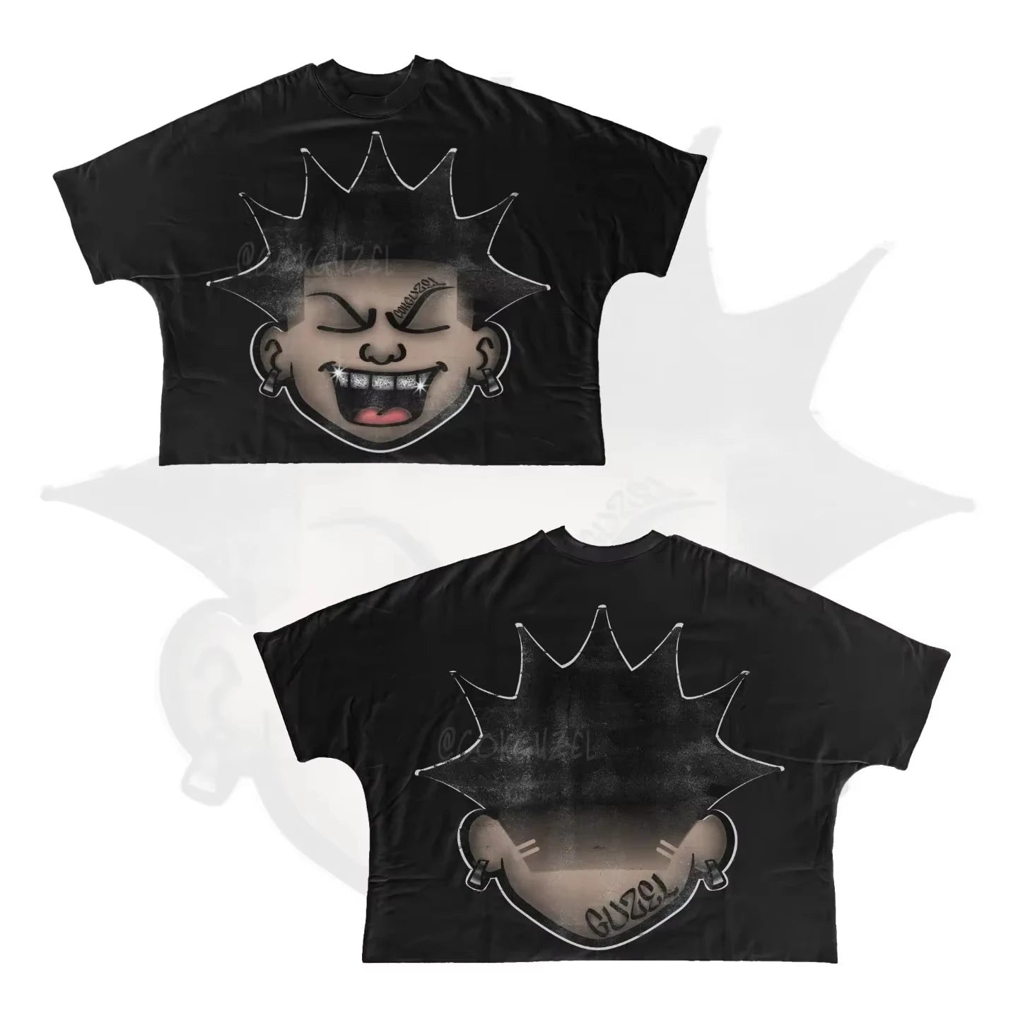 Y2K Short Sleeve Men Women Harajuku Gothic Cartoon Characters Graphic Printed Oversized T Shirt Hip Hop Cotton Drop Sleeves Tops