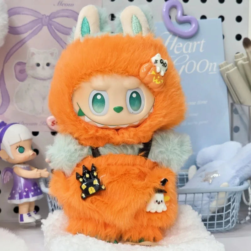 Halloween Clothes Set Cute Pumpkin Dress with Hat For 17cm Labubu V3 Doll Clothes Outfit Accessories Ropa Labubu