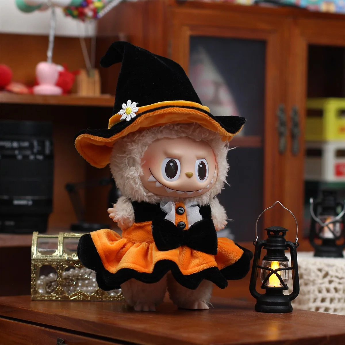 Halloween Clothes Set Cute Pumpkin Dress with Hat For 17cm Labubu V3 Doll Clothes Outfit Accessories Ropa Labubu