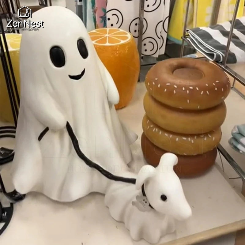 Halloween Ghost Walking Dog Statue Halloween Statues Spooky Figurine Extra Large