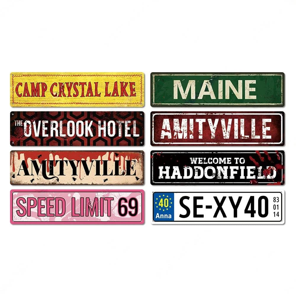 FJ Posters Elm Street 420 Stoner Metal Signs Iron Aluminium Accessories Plaque Metal Wall Art for Horror Movie Grunge Room Decor