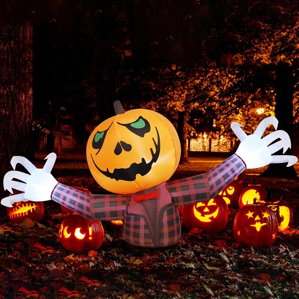 1.2M Halloween Pumpkin Wearing Checkered Shirt Inflatable Decoration Gentleman