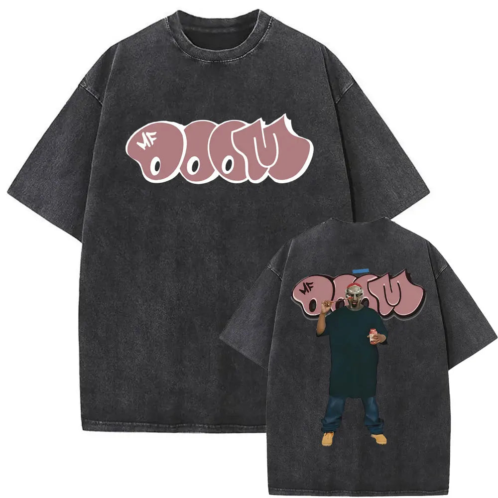 Washed Vintage Rapper Mf Doom MM FOOD Graphic Print Tshirt Men Women Hip Hop Fashion T-shirts Male Casual Oversized Streetwear