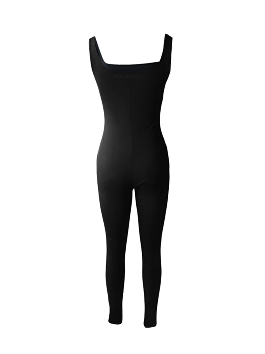 Women Sleeveless Bodycon Jumpsuit Summer Solid Color U-neck Romper Pants Streetwear Clubwear