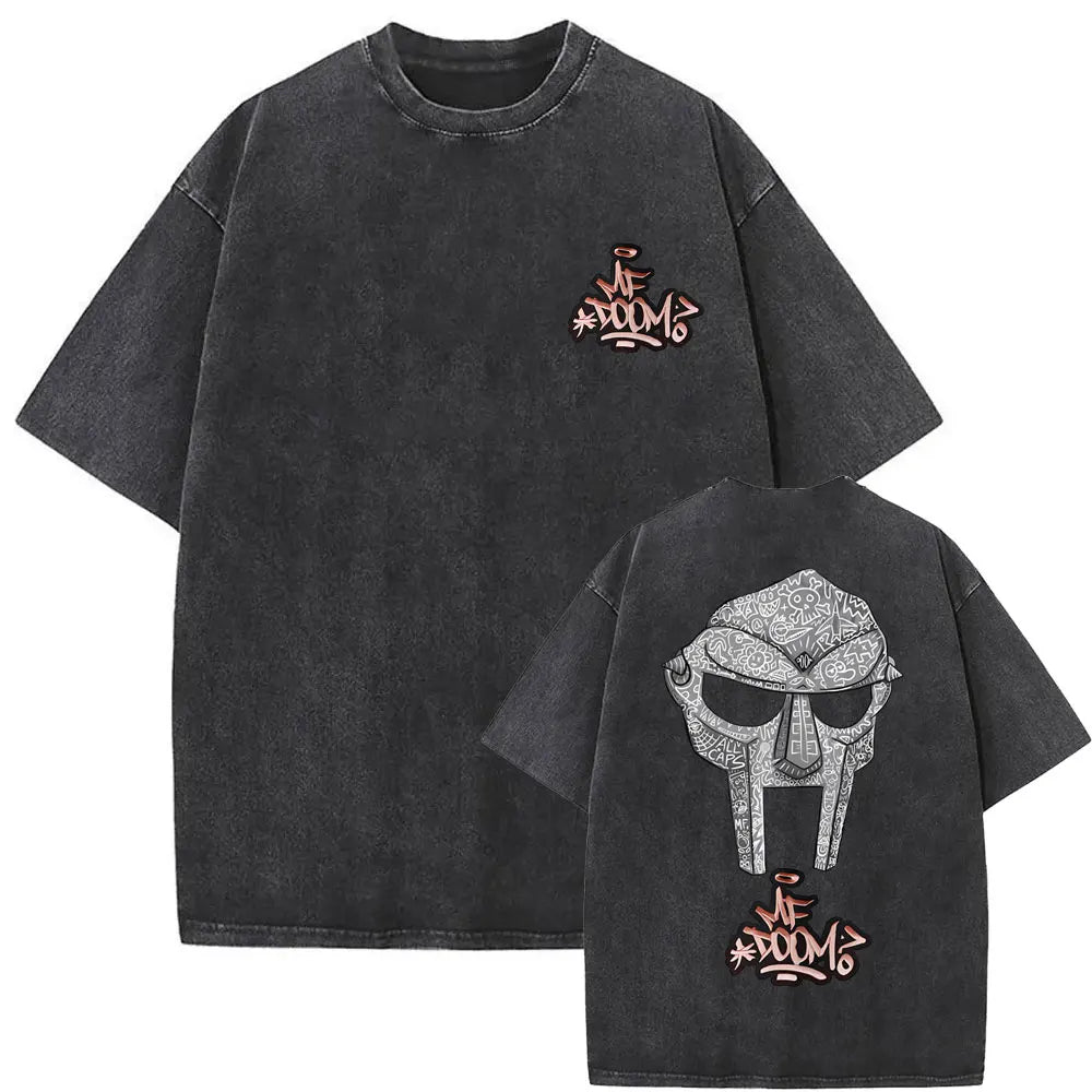 Washed Vintage Rapper Mf Doom MM FOOD Graphic Print Tshirt Men Women Hip Hop Fashion T-shirts Male Casual Oversized Streetwear