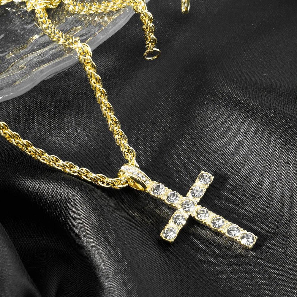 Hip Hop Iced Out Cross Necklace 4mm Tennis Chain Men