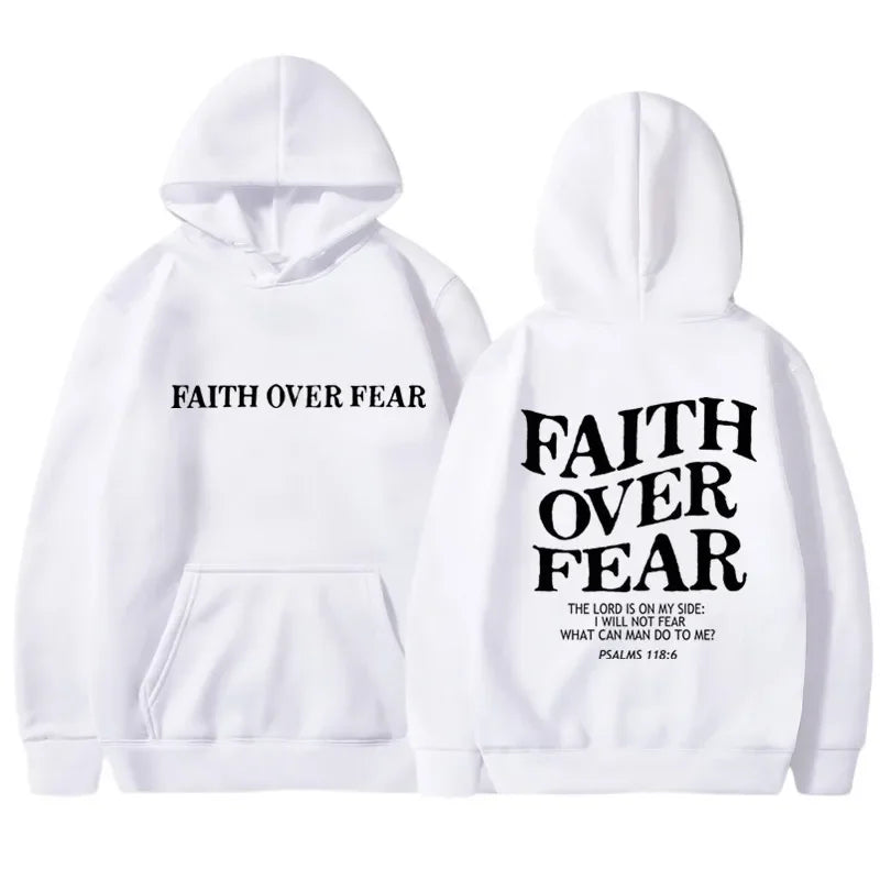 FAITH OVER FEAR Print Hoodies for Men Women Casual Long Sleeve Hooded Sweatshirts