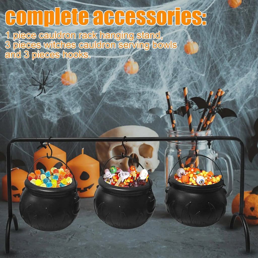 3Pcs Halloween Witch's Cauldron Candy Pot Storage Bucket Party