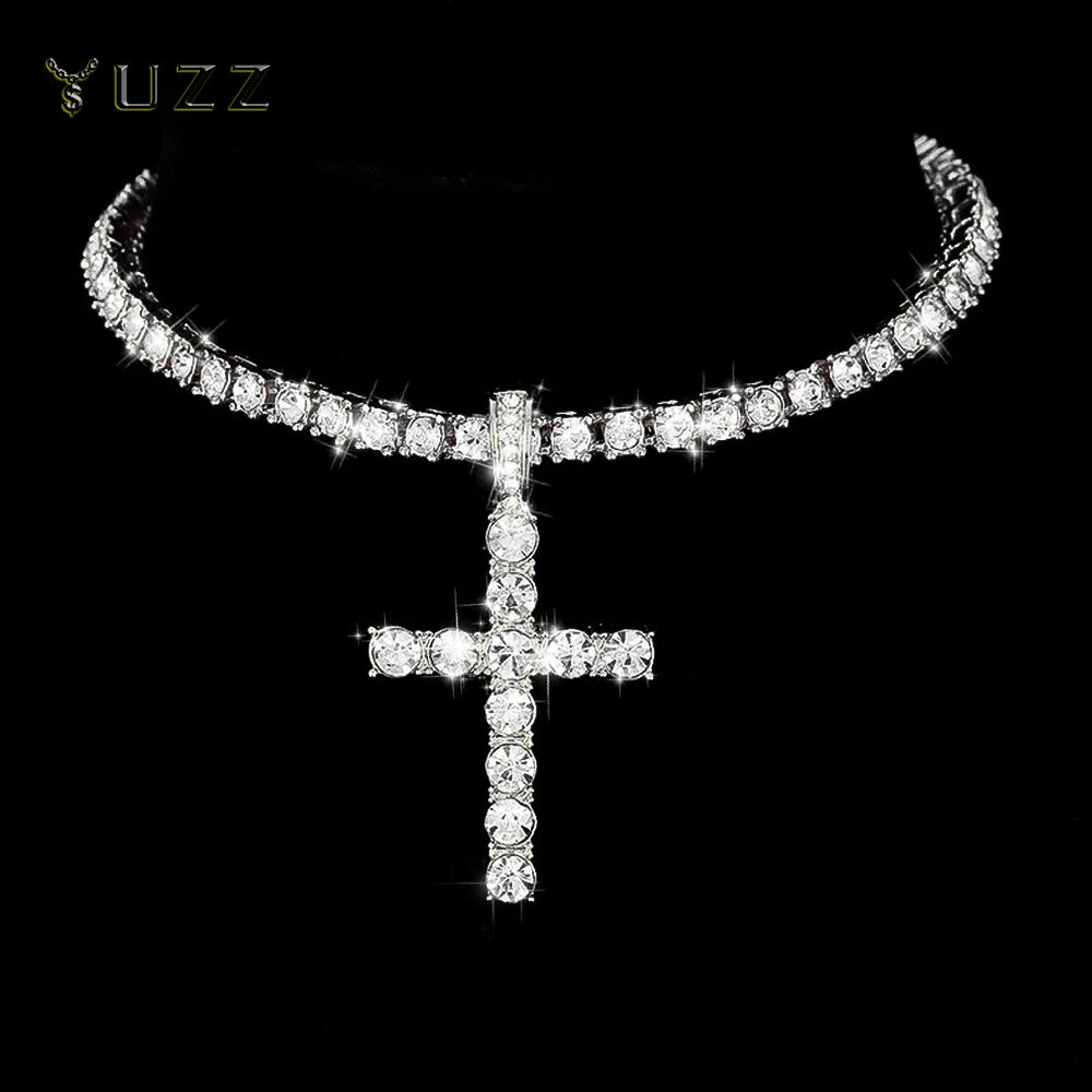 Hip Hop Iced Out Cross Necklace 4mm Tennis Chain Men