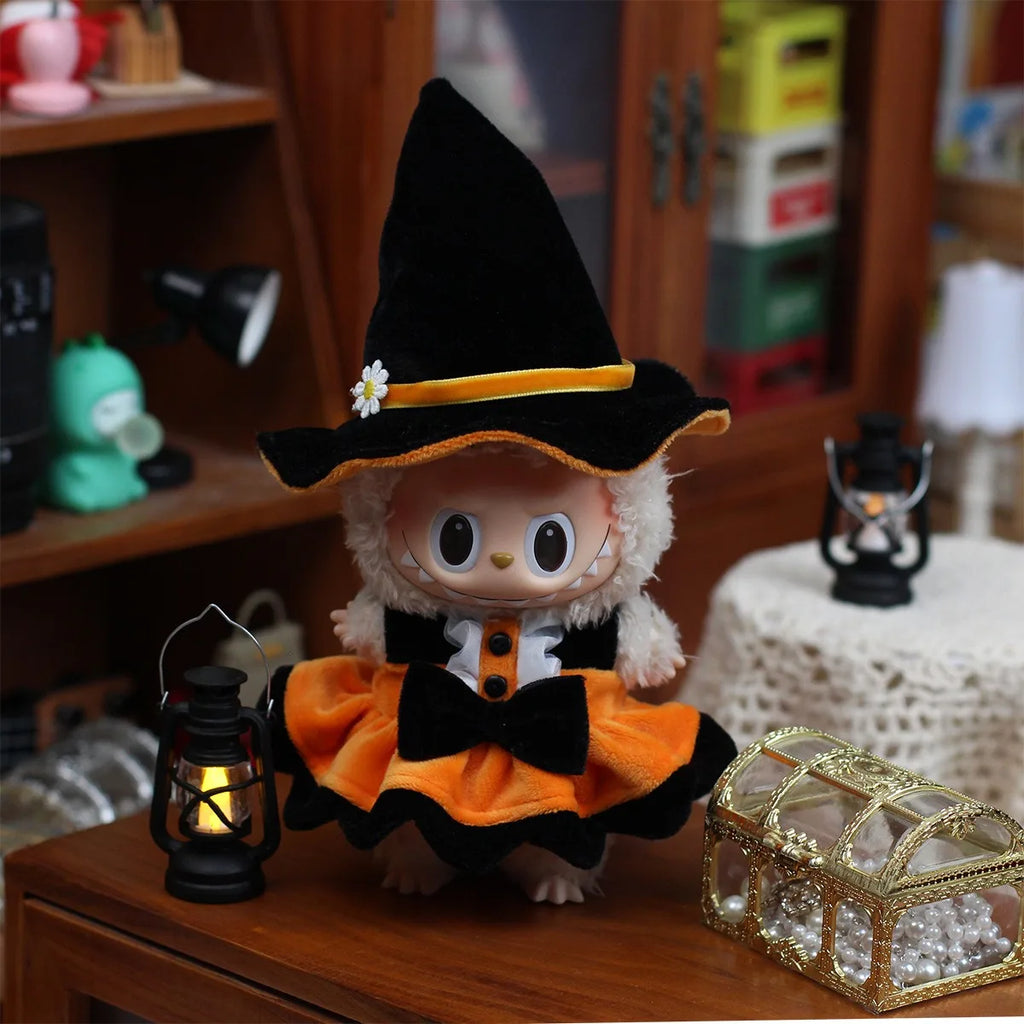 Halloween Clothes Set Cute Pumpkin Dress with Hat For 17cm Labubu V3 Doll Clothes Outfit Accessories Ropa Labubu