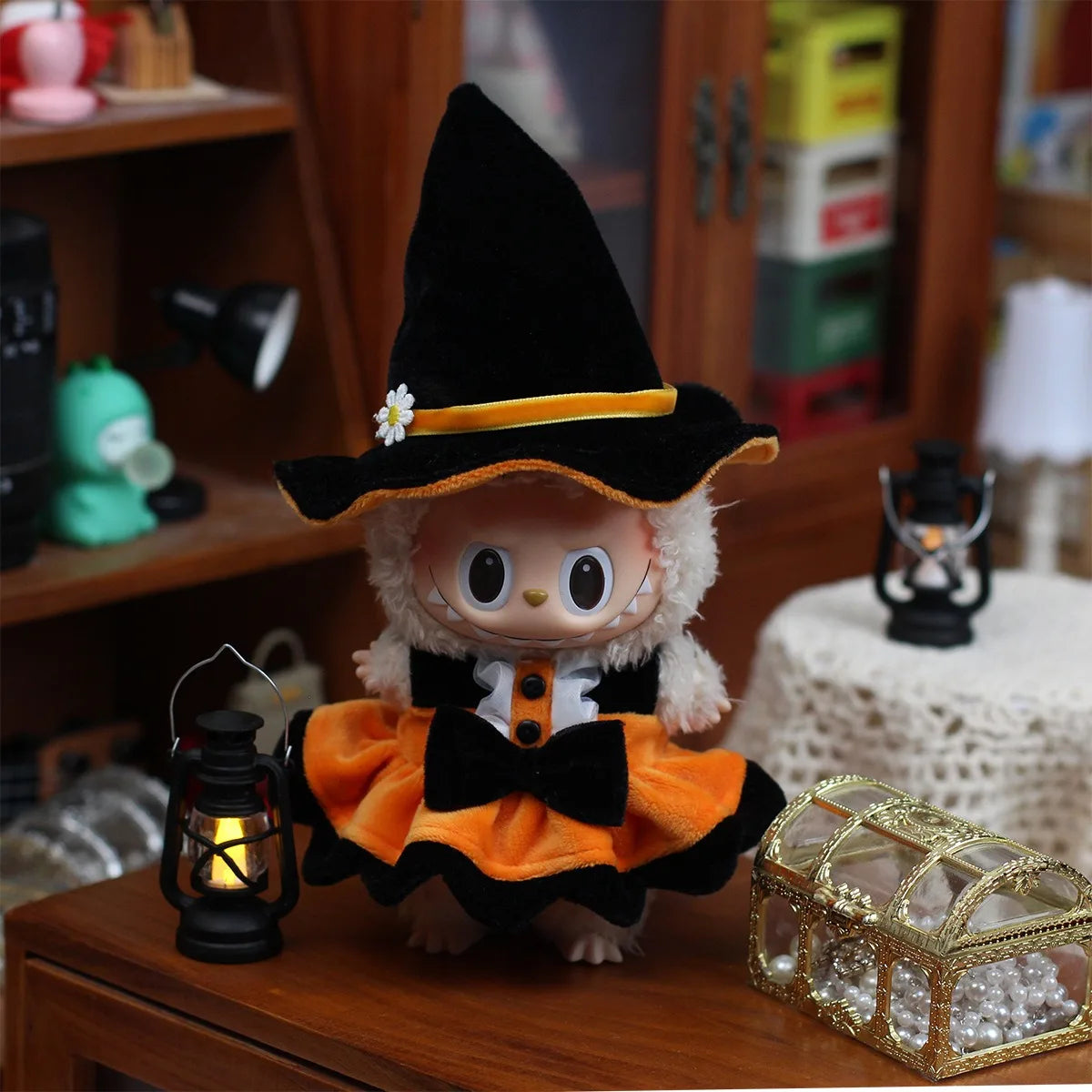 Halloween Clothes Set Cute Pumpkin Dress with Hat For 17cm Labubu V3 Doll Clothes Outfit Accessories Ropa Labubu