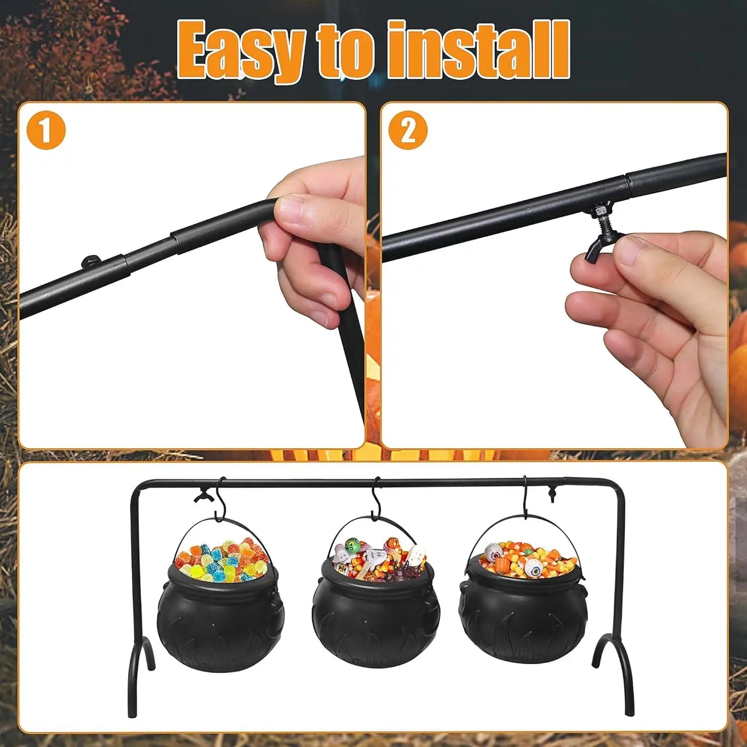 3Pcs Halloween Witch's Cauldron Candy Pot Storage Bucket Party