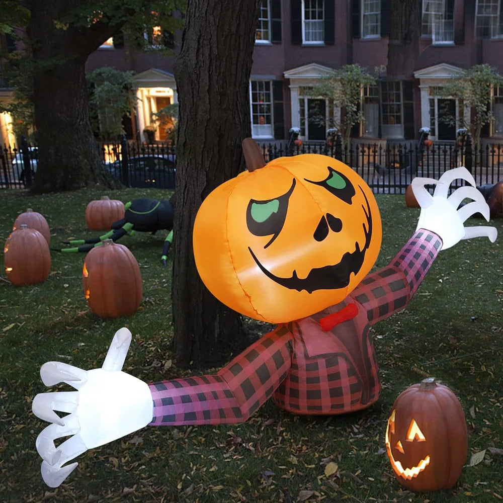 1.2M Halloween Pumpkin Wearing Checkered Shirt Inflatable Decoration Gentleman