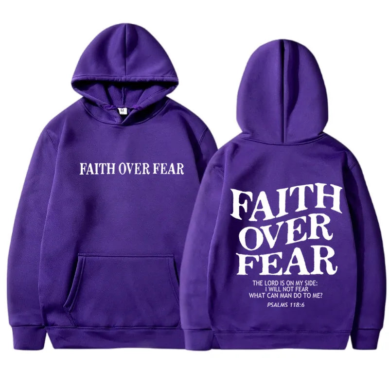 FAITH OVER FEAR Print Hoodies for Men Women Casual Long Sleeve Hooded Sweatshirts