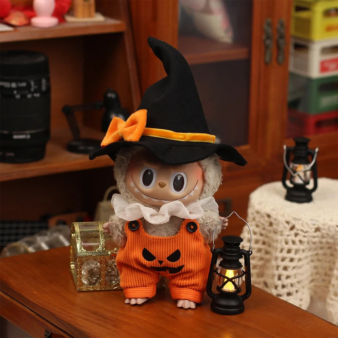 Halloween Clothes Set Cute Pumpkin Dress with Hat For 17cm Labubu V3 Doll Clothes Outfit Accessories Ropa Labubu
