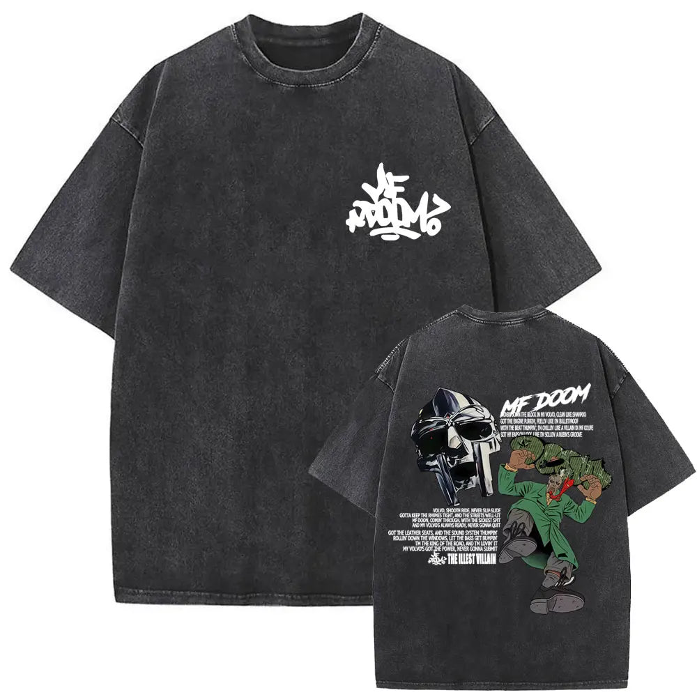 Washed Vintage Rapper Mf Doom MM FOOD Graphic Print Tshirt Men Women Hip Hop Fashion T-shirts Male Casual Oversized Streetwear